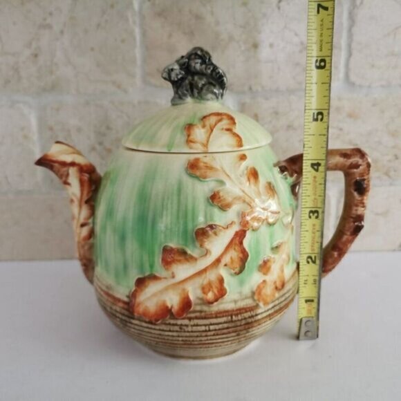 Vintage Handpainted Teapot CRAZING Black Squirrel Oak Leaves Marutomoware Japan - Picture 8 of 8